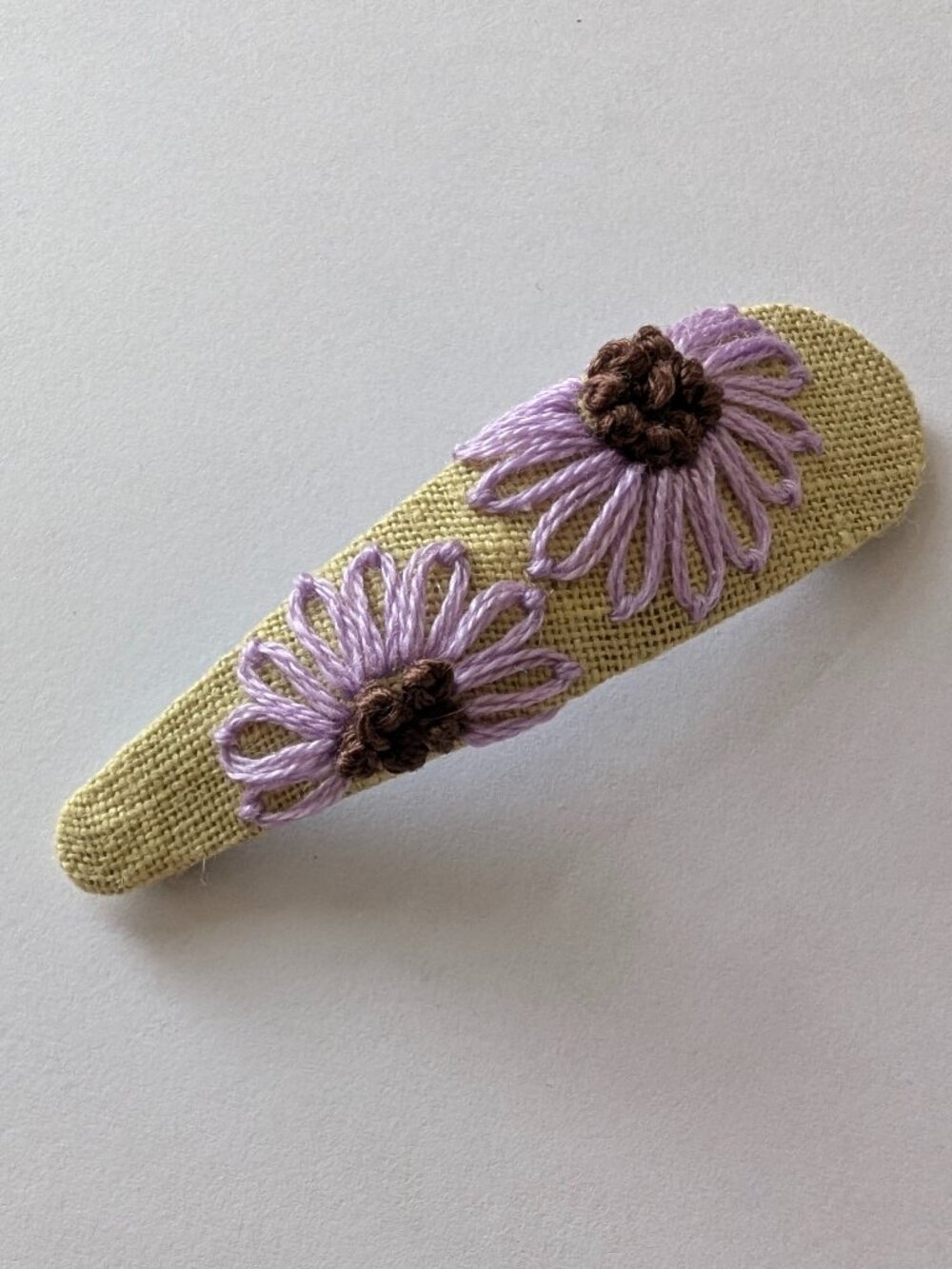 New Purple Daisy hand embroidered linen cotton handmade hair clip accessory